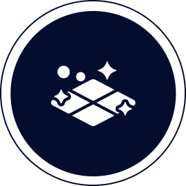 Icon of sparkling clean tiles on navy background.